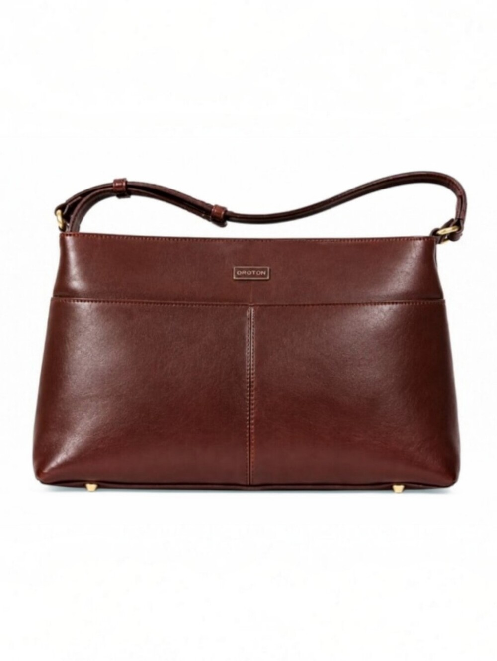 Vintage Oroton Brown Leather East-West Baguette Shoulder Bag Y2K Quiet Luxury CC